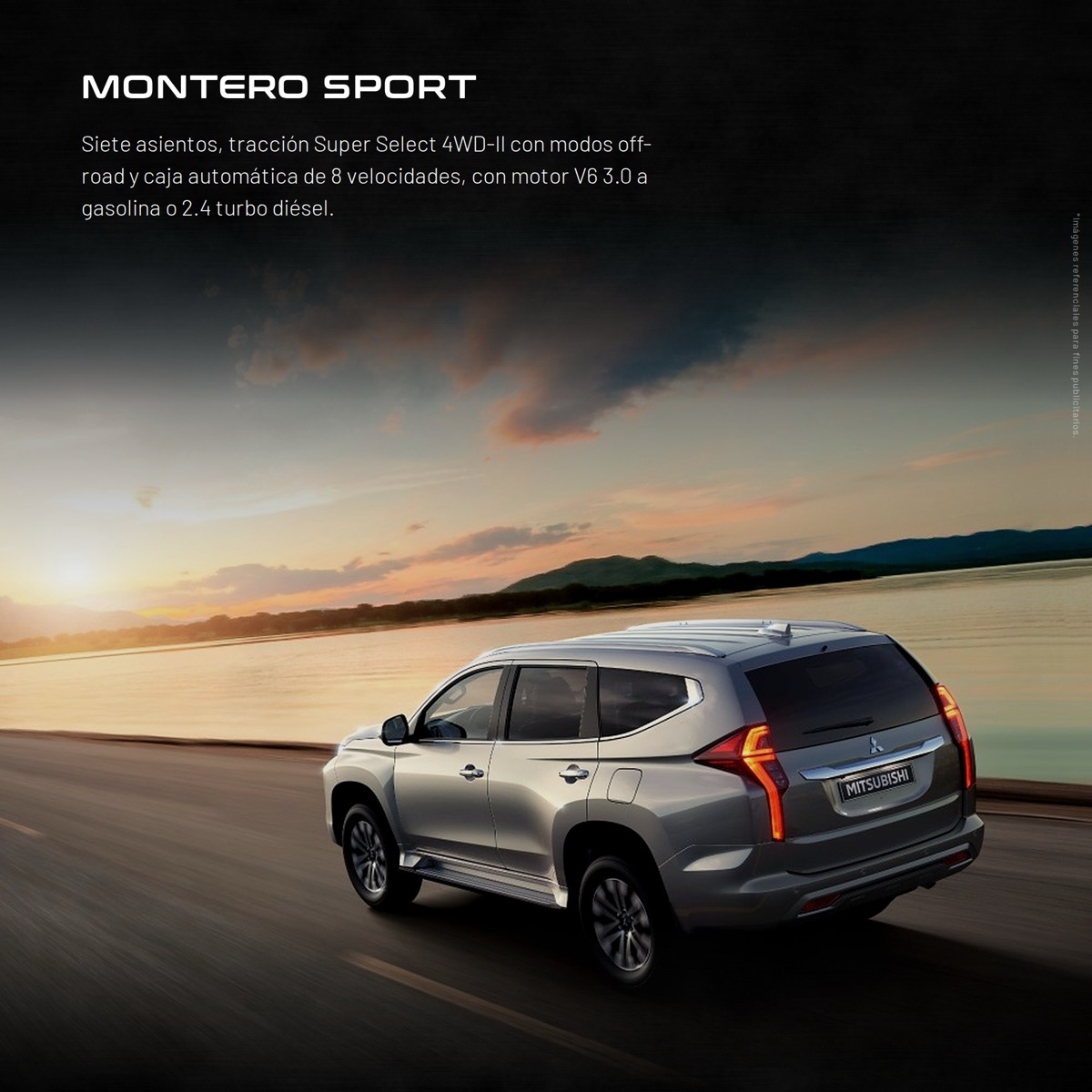 Montero Sport en carretera al atardecer
